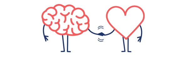 Illustration showing a brain holding the hand of a heart